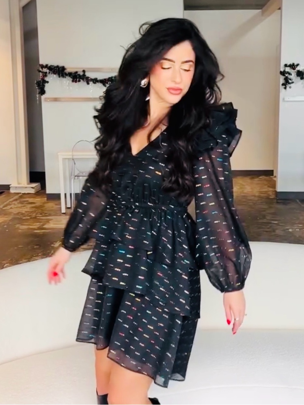 Levi Lurex woven metallic thread chiffon  designer Dress LBD S NWT retail $328